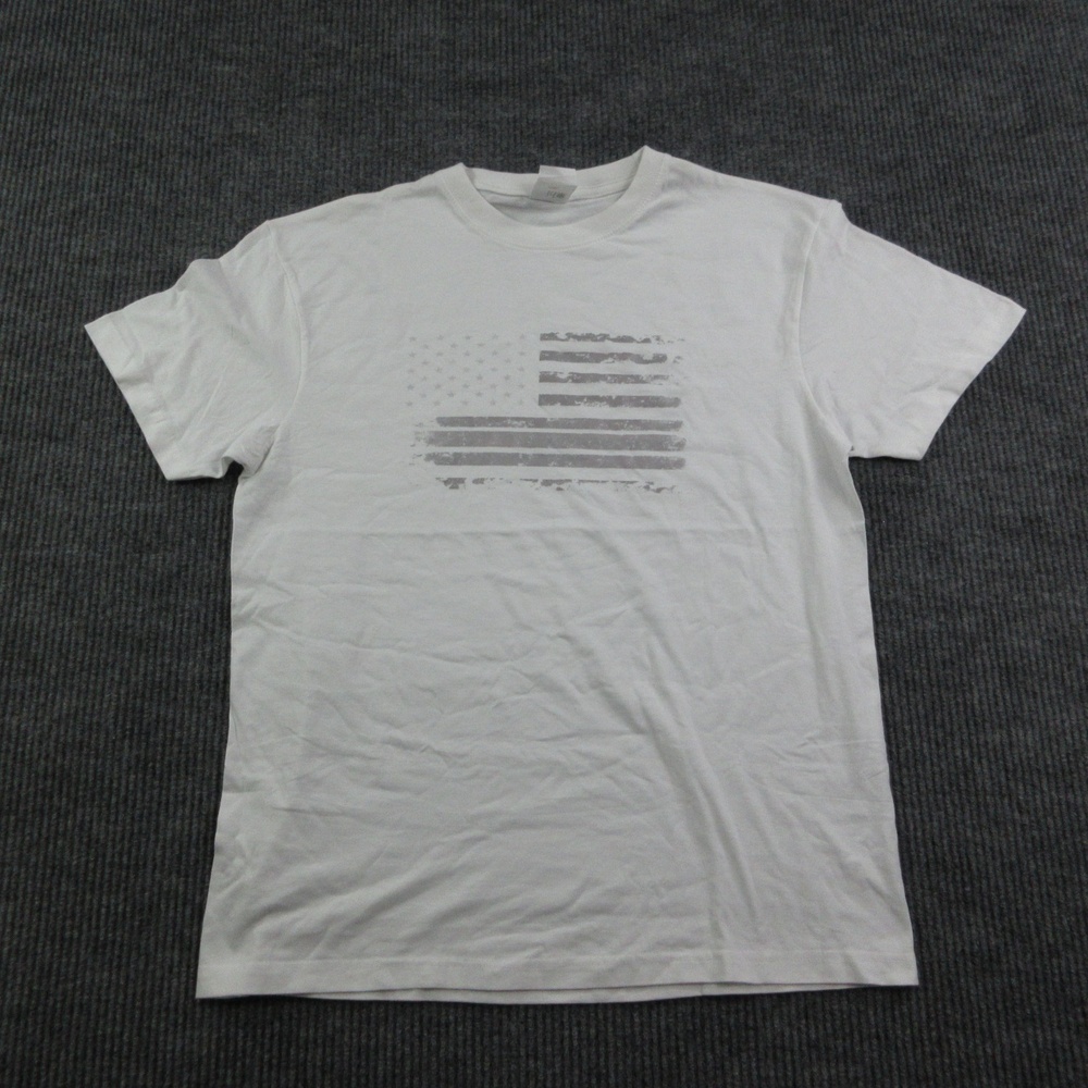 Flag Shirt Mens L White Cotton Crew Neck PRO Comfort Basic Graphic Tee